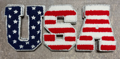 USA Red White Blue - Chenille/Sequins Iron On Patch