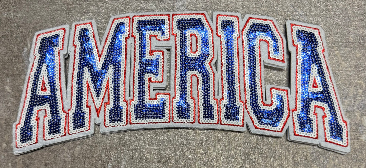 American Red White Blue - Chenille/Sequins Iron On Patch