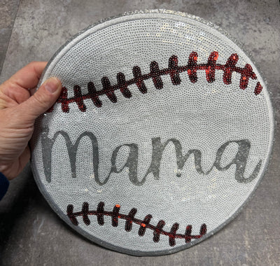 Baseball Mama Ball - Chenille/Sequins Iron On Patch