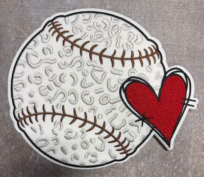 Baseball with Heart - Chenille/Sequins Iron On Patch