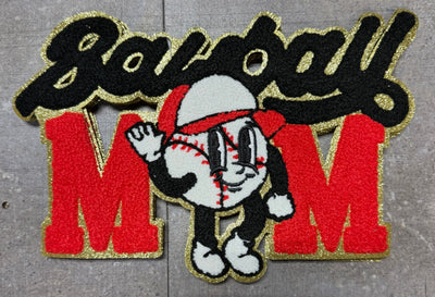 Baseball Mom with Baseball Character - Chenille/Sequins Iron On Patch