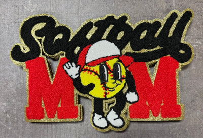 Softball Mom with Softball Character - Chenille/Sequins Iron On Patch