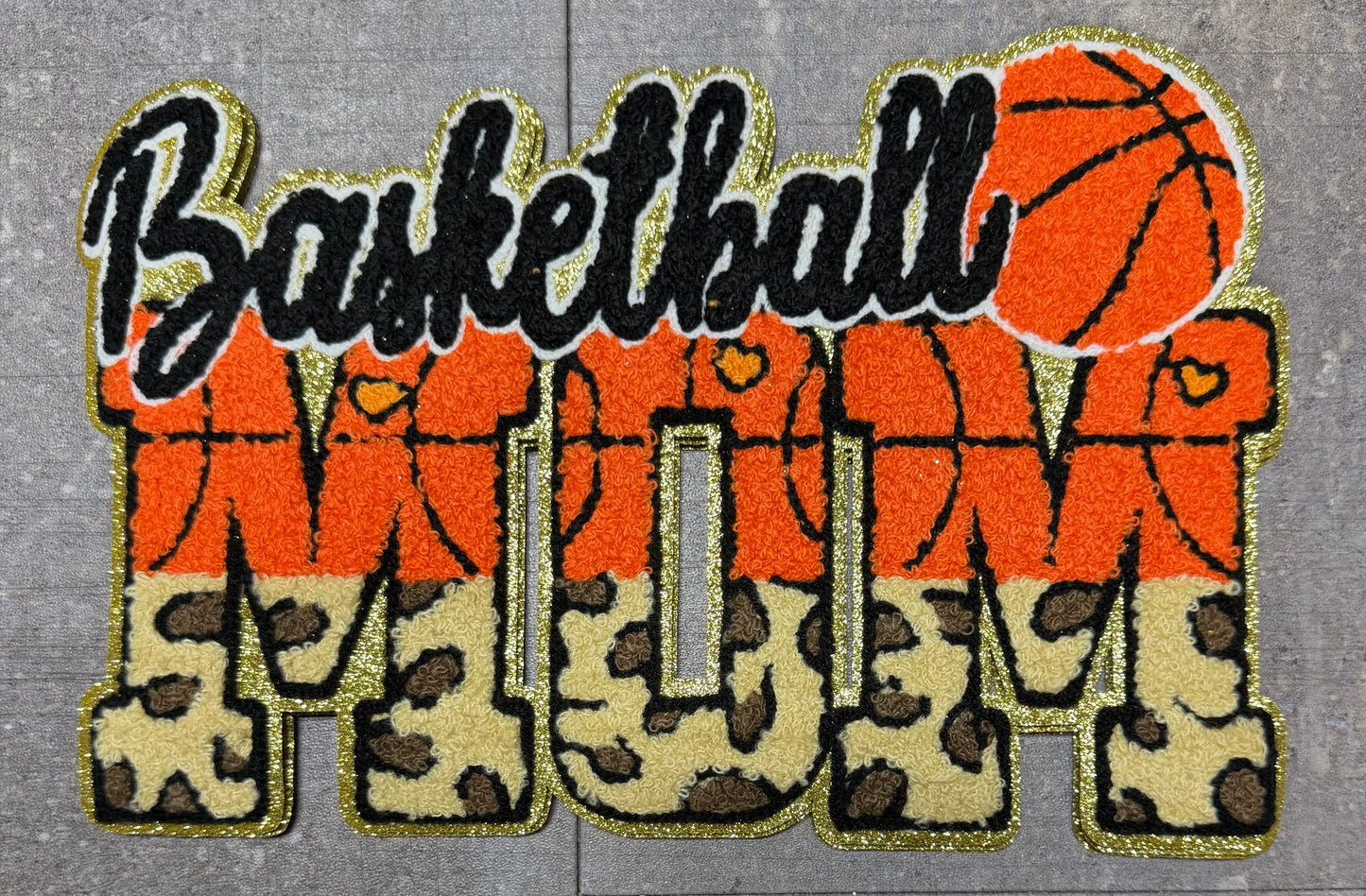Basketball Mom with Leopard - Chenille/Sequins Iron On Patch