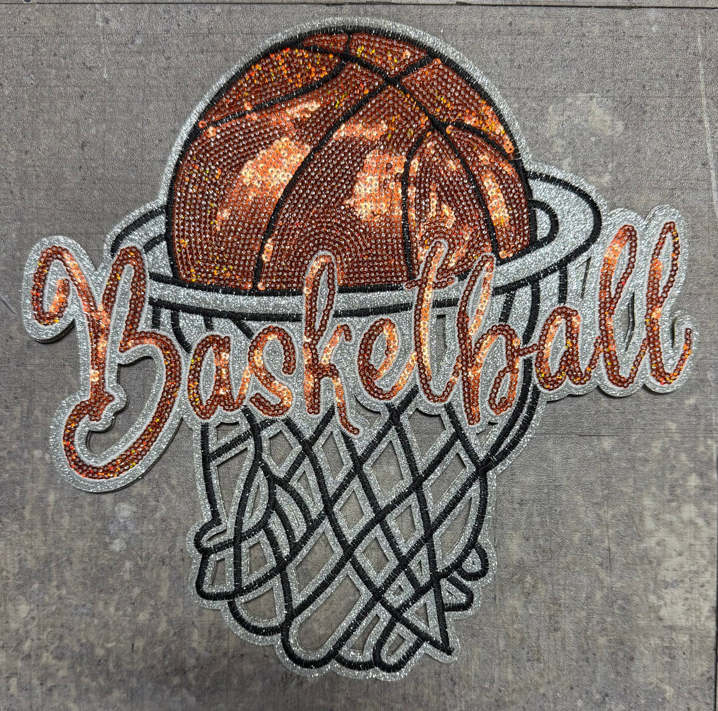 Basketball with Net - Chenille/Sequins Iron On Patch