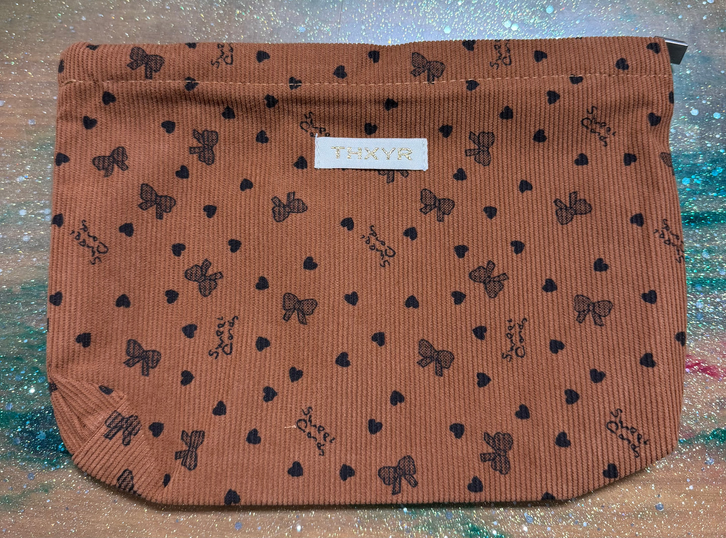 Large Brown Cordaroy Make-up Bag