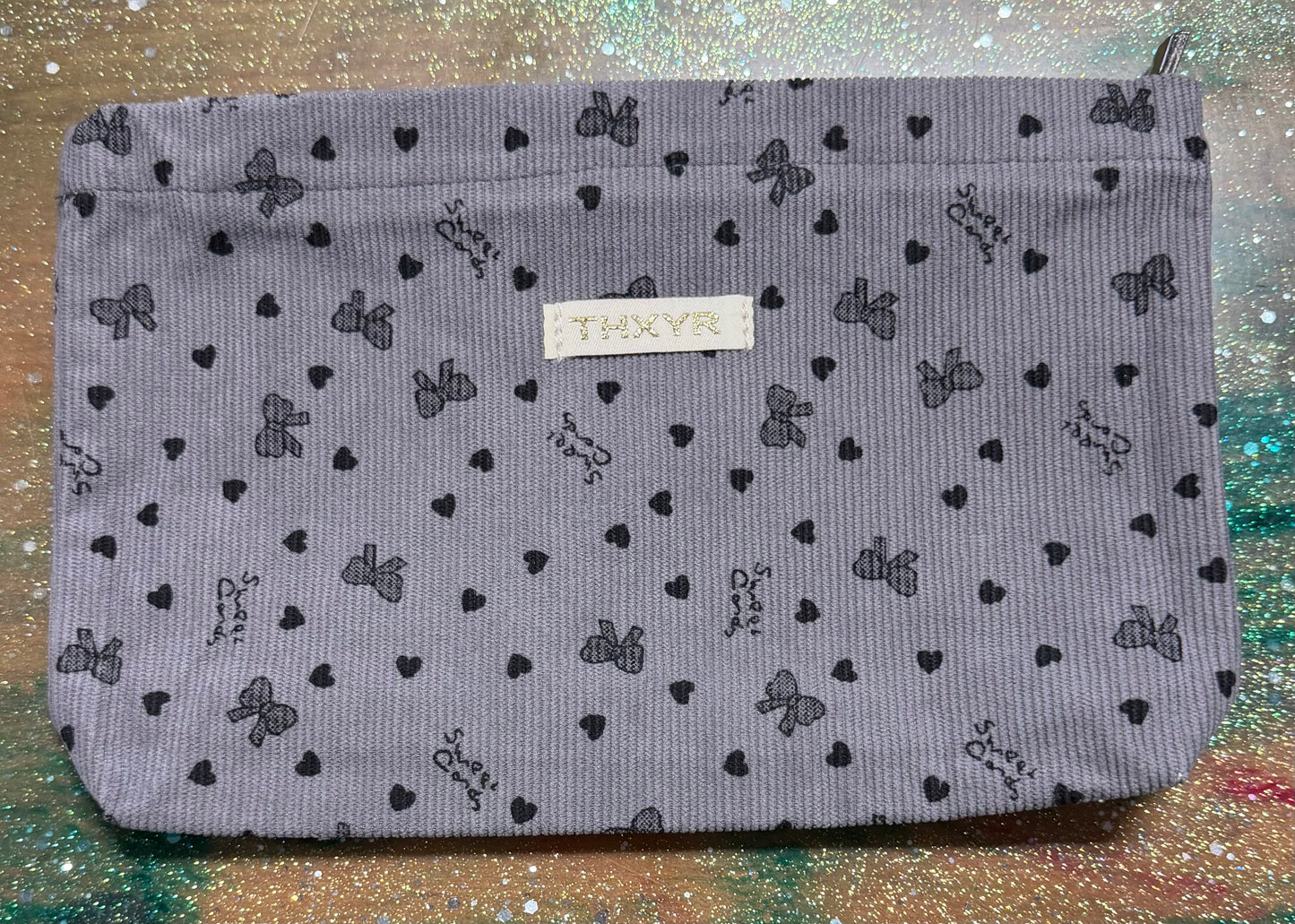 Large Gray Cordaroy Make-up Bag