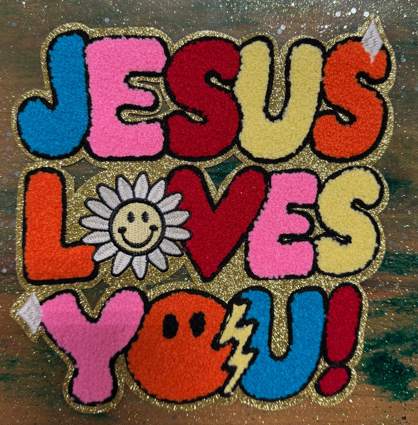 Jesus Loves You - Chenille Iron On Patch