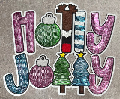 Holly Jolly - Chenille/Sequins Iron On Patch