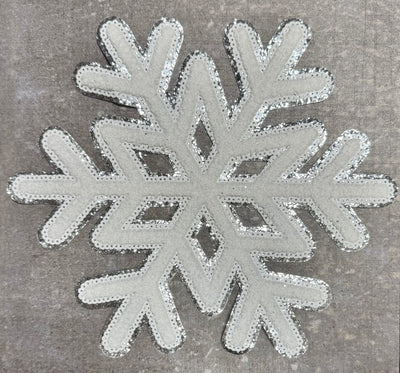 White and Silver Snowflake - Chenille/Sequins Iron On Patch