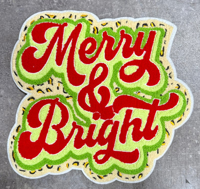 Merry and Bright Neon Green - Chenille/Sequins Iron On Patch