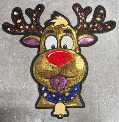 Cute Reindeer - Chenille/Sequins Iron On Patch