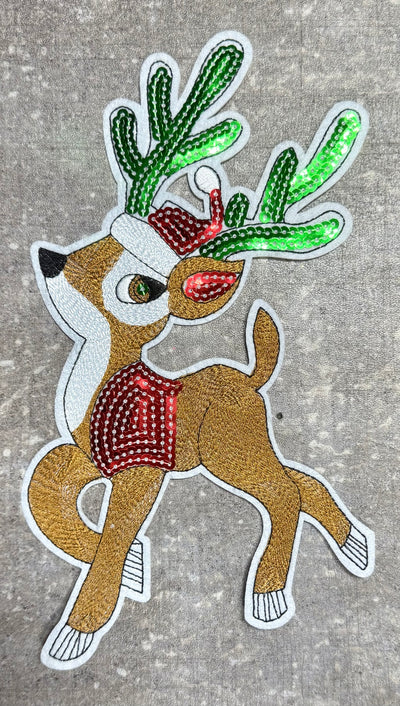 Hip Reindeer - Chenille/Sequins Iron On Patch