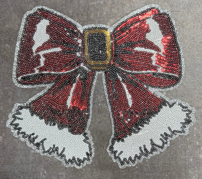 Santa Suit Bow - Chenille/Sequins Iron On Patch