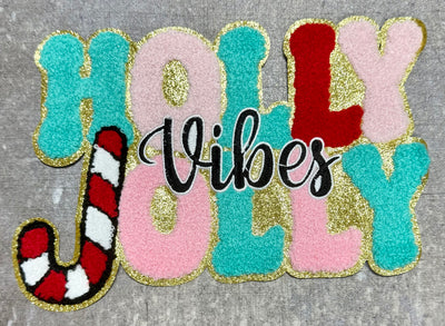 Holly Jolly Vibes - Chenille/Sequins Iron On Patch