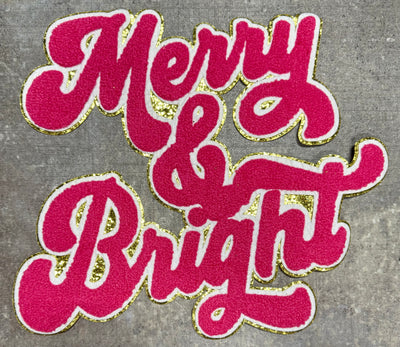 Merry and Bright Pink - Chenille/Sequins Iron On Patch