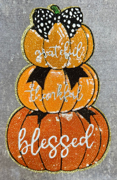 Stacked Pumpkins - Chenille/Sequins Iron On Patch