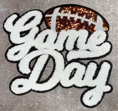 Game Day  with Football - Chenille/Sequins Iron On Patch