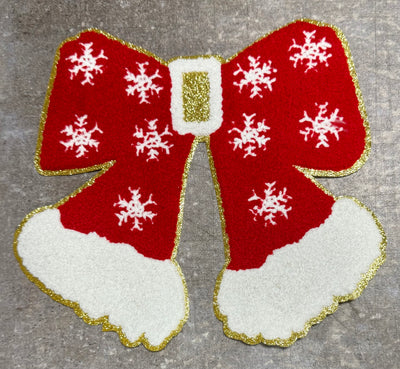 Bow with Snowflakes - Chenille/Sequins Iron On Patch
