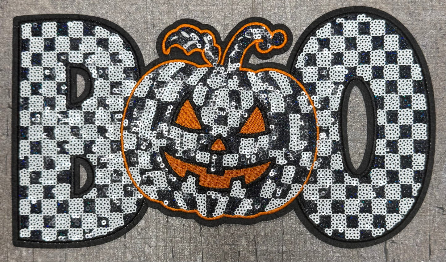 Boo Black Checkered - Sequins Iron On Patch