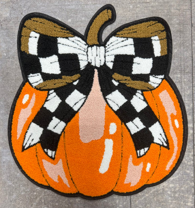 Black and White Bow with Pumpkin- Sequins Iron On Patch