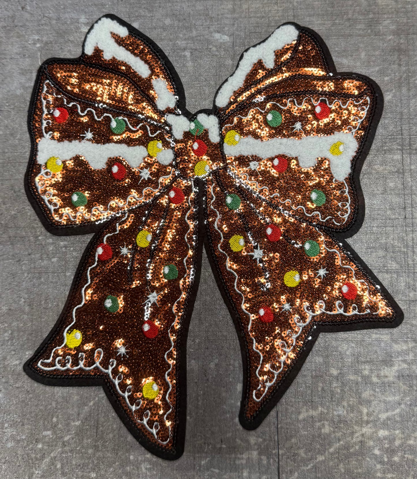 Gingerbread Bow - Chenille/Sequins Iron On Patch