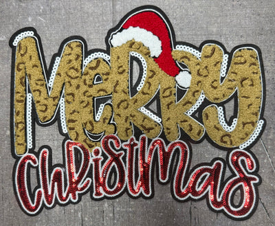 Merry Christmas with Santa Hat - Sequins Iron On Patch