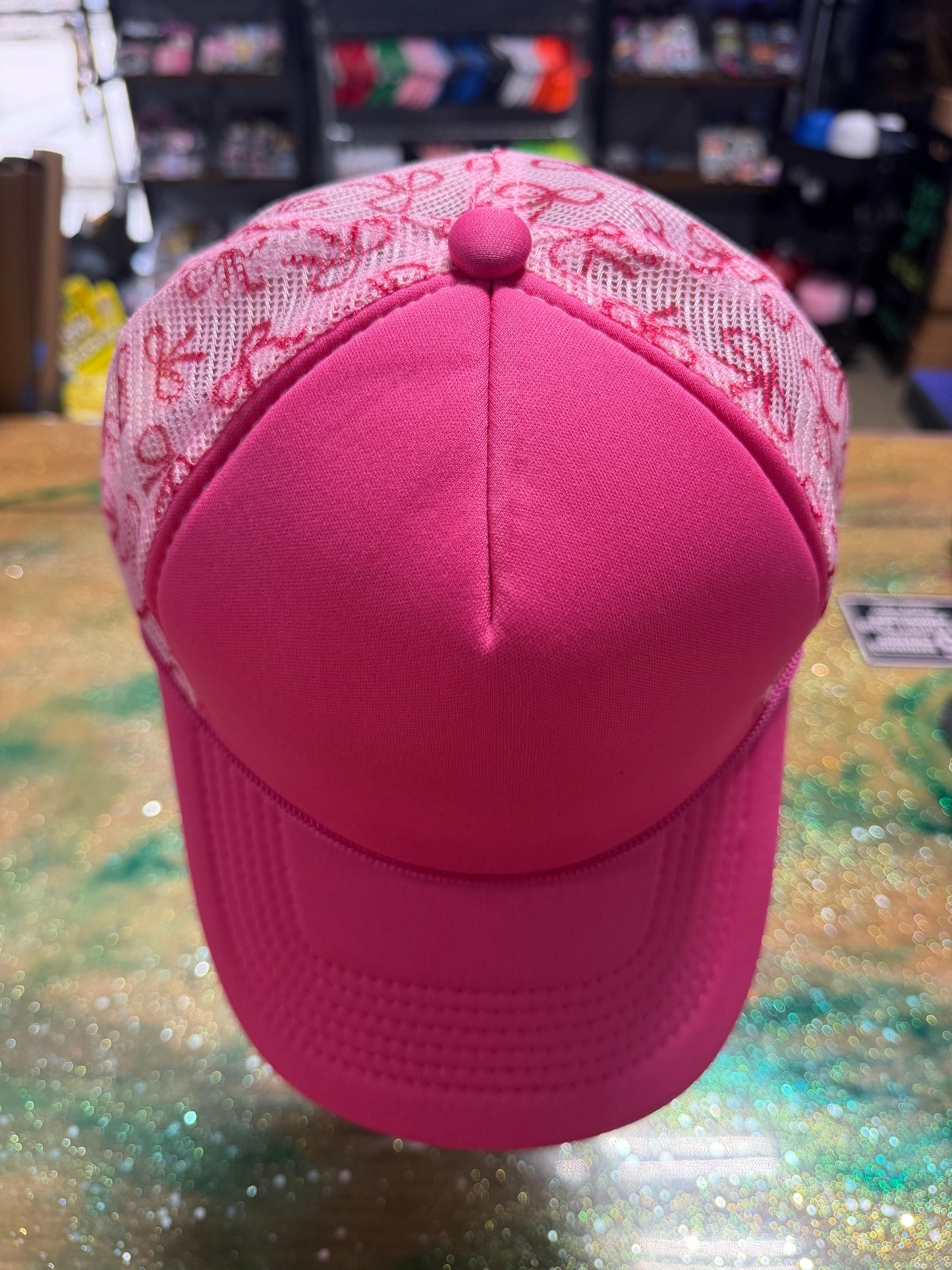 Hot Pink Bill with Ribbon Back - Trucker Hat