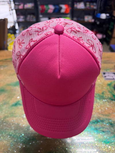 Hot Pink Bill with Ribbon Back - Trucker Hat