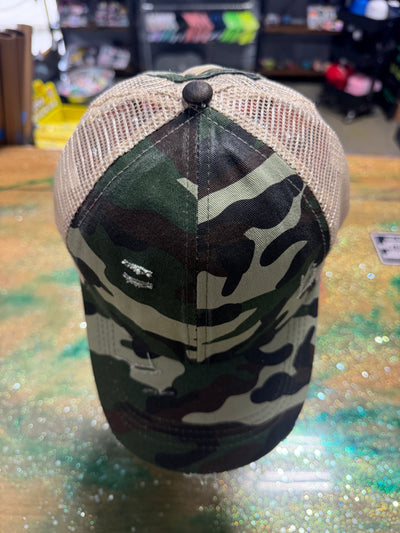 Camo Bill with Pony Tail Back - Trucker Hat