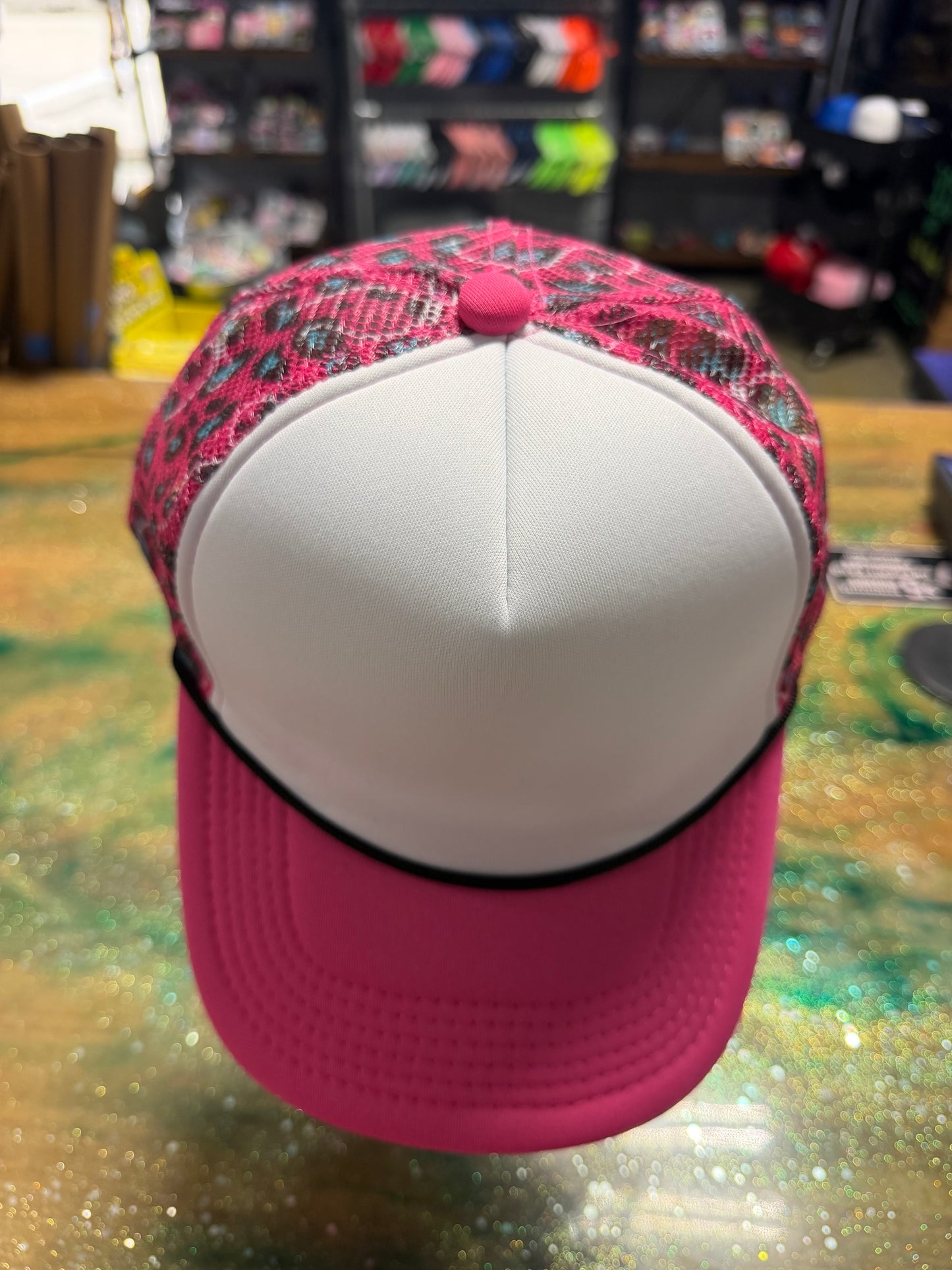 Hot Pink Bill with Teal Leopard and Bow Back - Trucker Hat