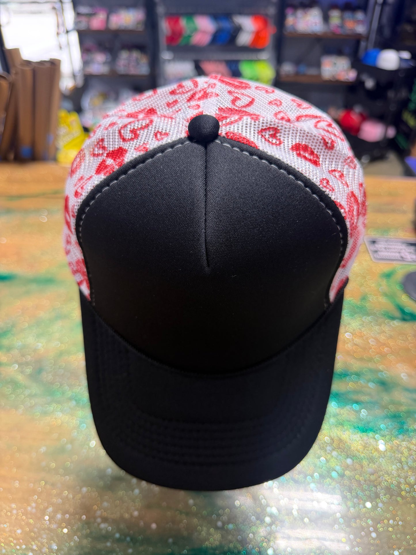 Black Bill with Red Heart Back - Trucker Hat