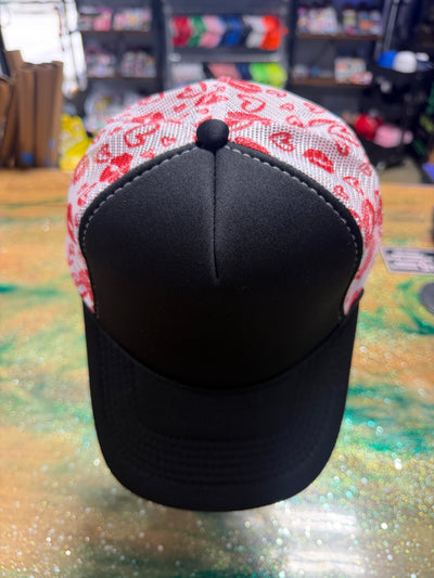 Black Bill with Red Heart Back - Trucker Hat