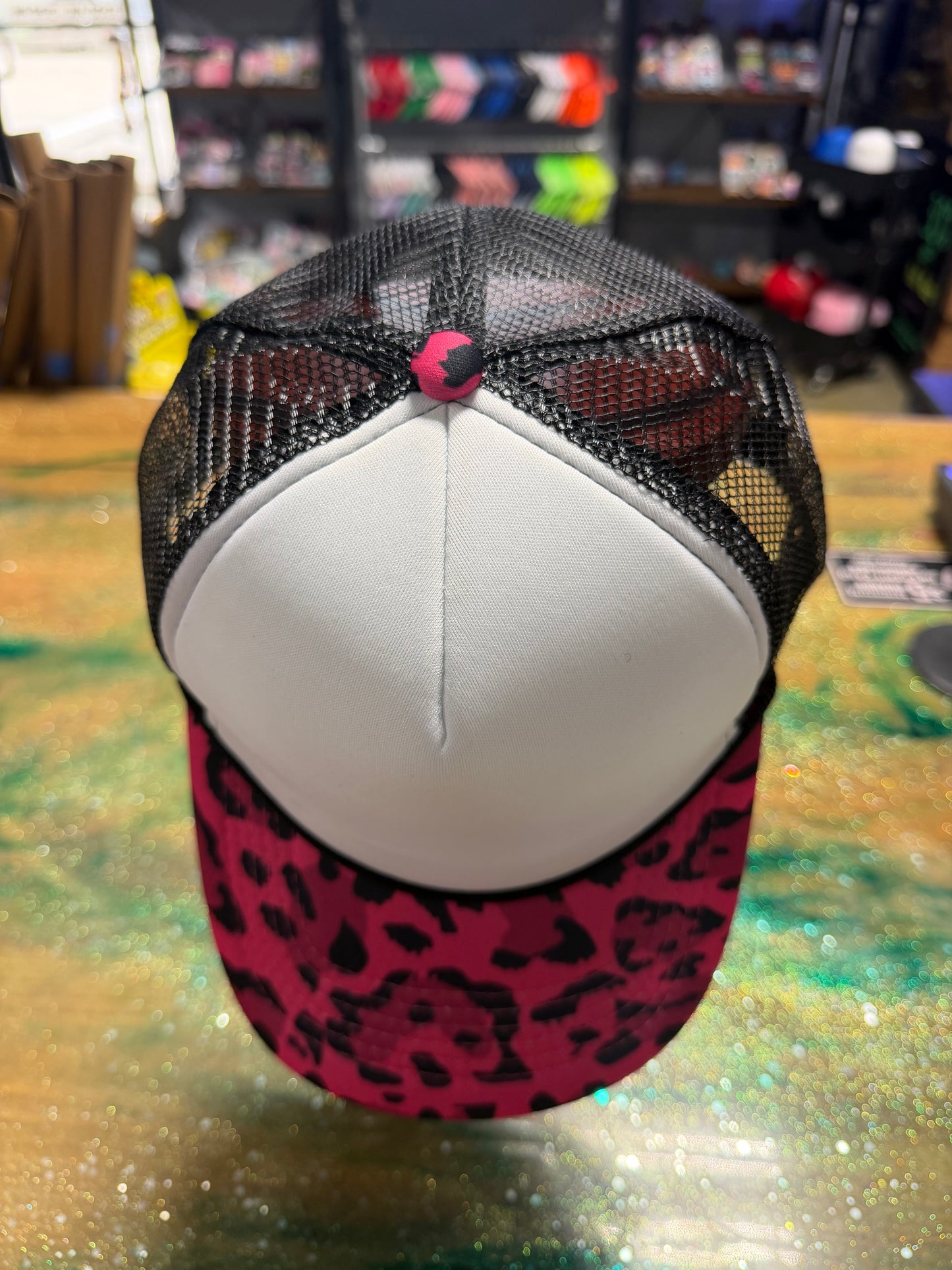 Hot Pink Leopard Bill with White Front and Black Back - Trucker Hat