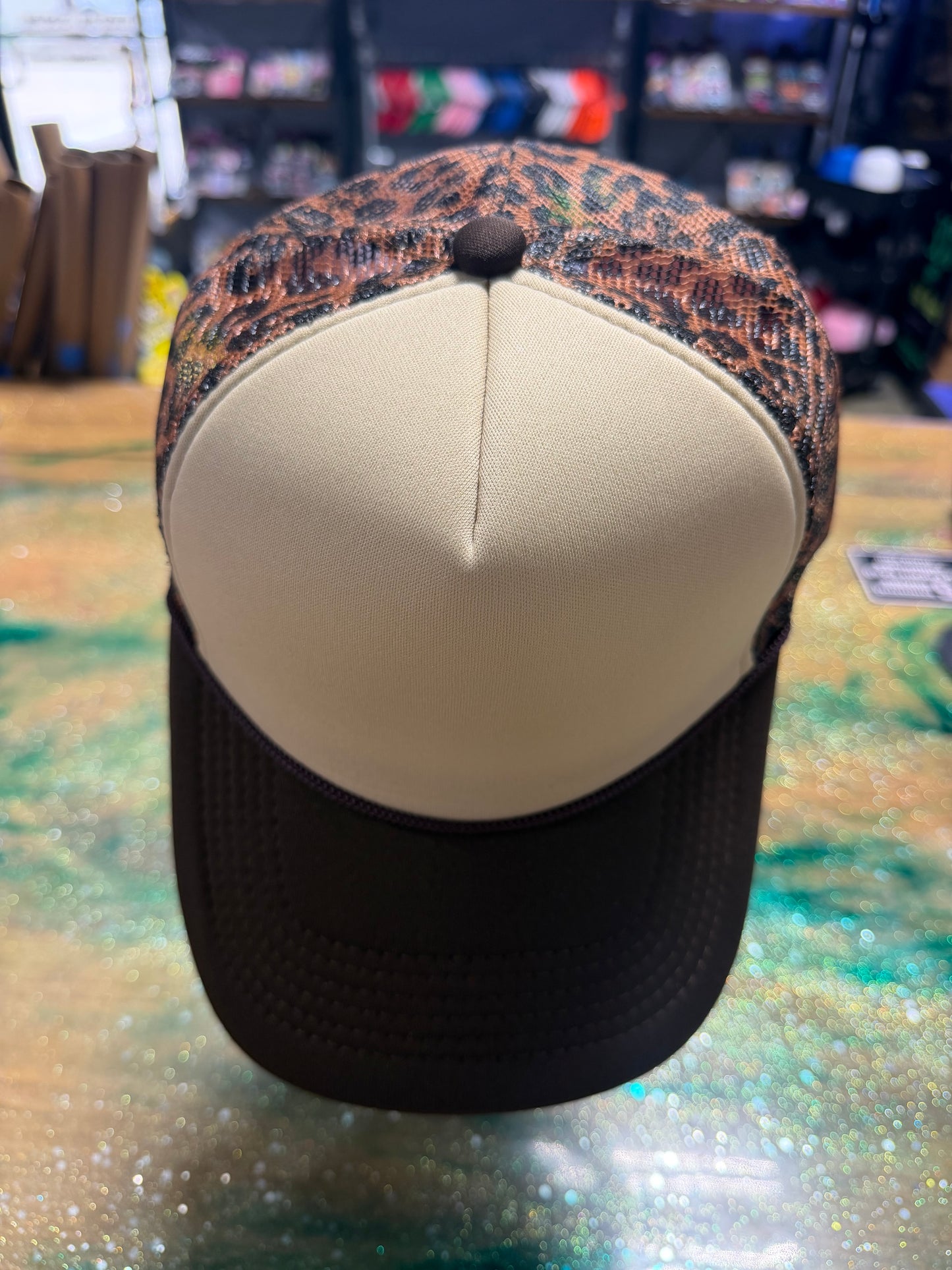 Brown Bill with Tan Front and Leopard Back - Trucker Hat