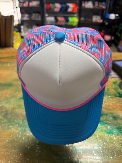 Teal Bill with Teal and Pink Checkered Back - Trucker Hat