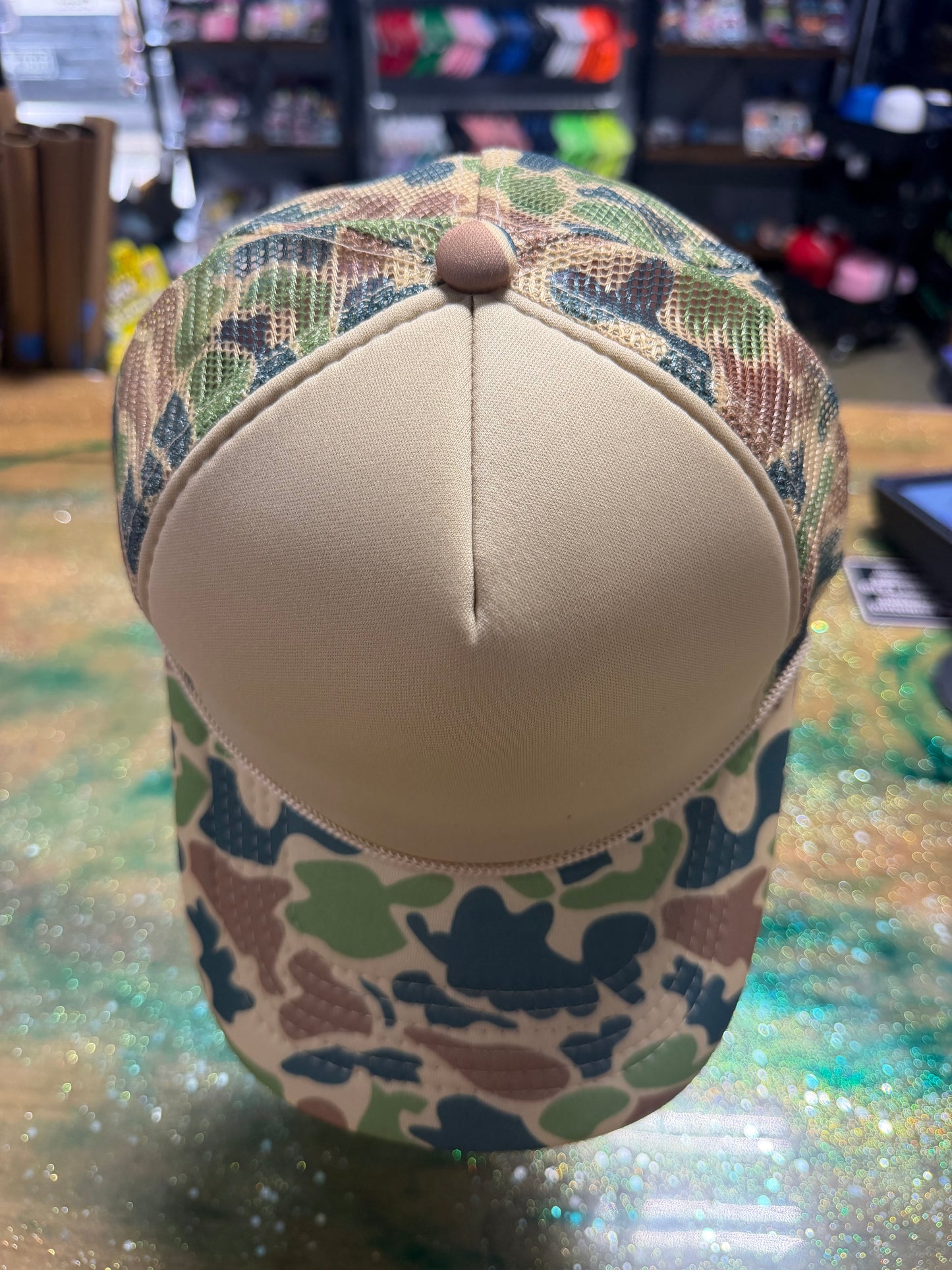 Camo Bill and Back with Tan Front  - Trucker Hat