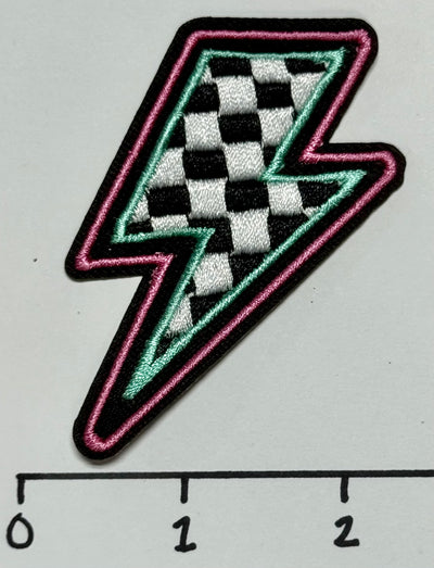 Checkered Lightening Bolt  Hat Patch