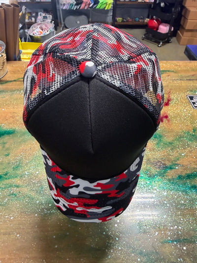 Red Gray Black Camo Bill and Back with Black Front - Trucker Hat