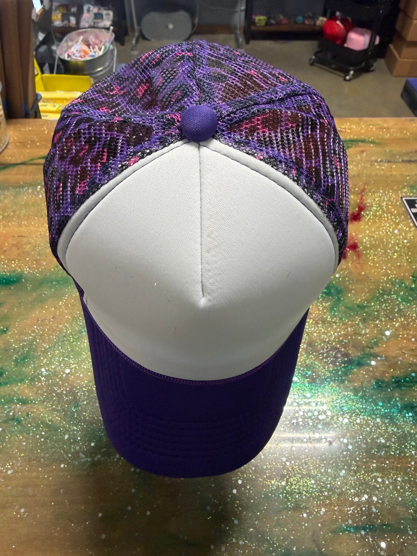 Purple and Red Leopard Bill and Back with White Front - Trucker Hat