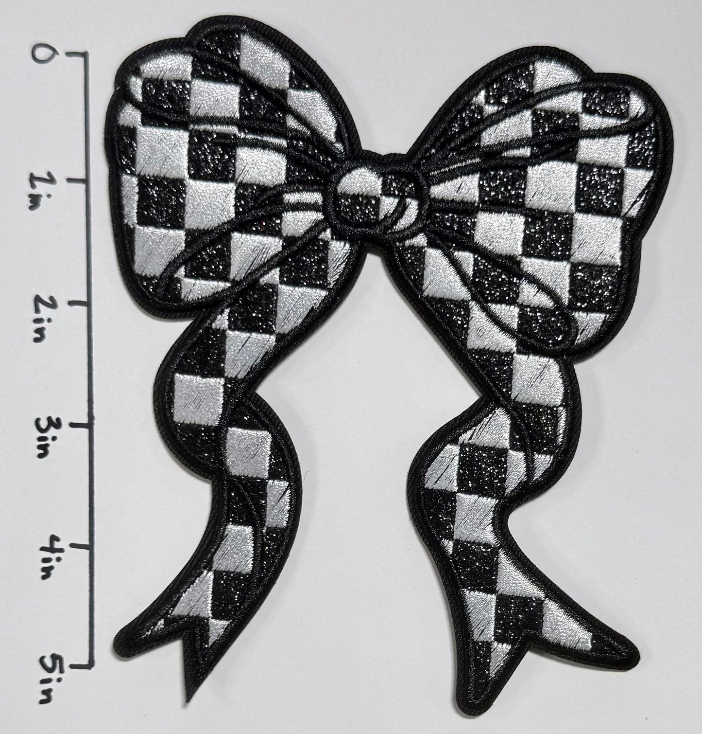 Black and White Checkered Bow Hat Patch