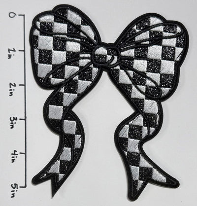 Black and White Checkered Bow Hat Patch