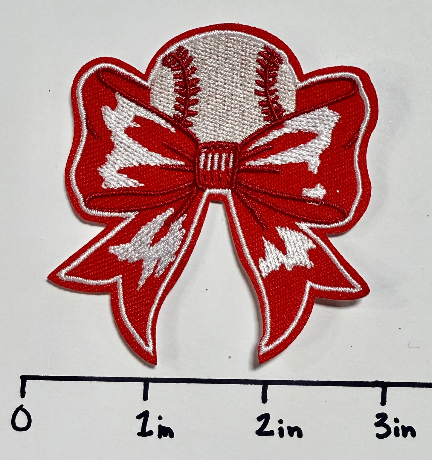 Baseball with Red Bow Hat Patch