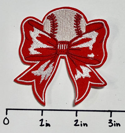 Baseball with Red Bow Hat Patch