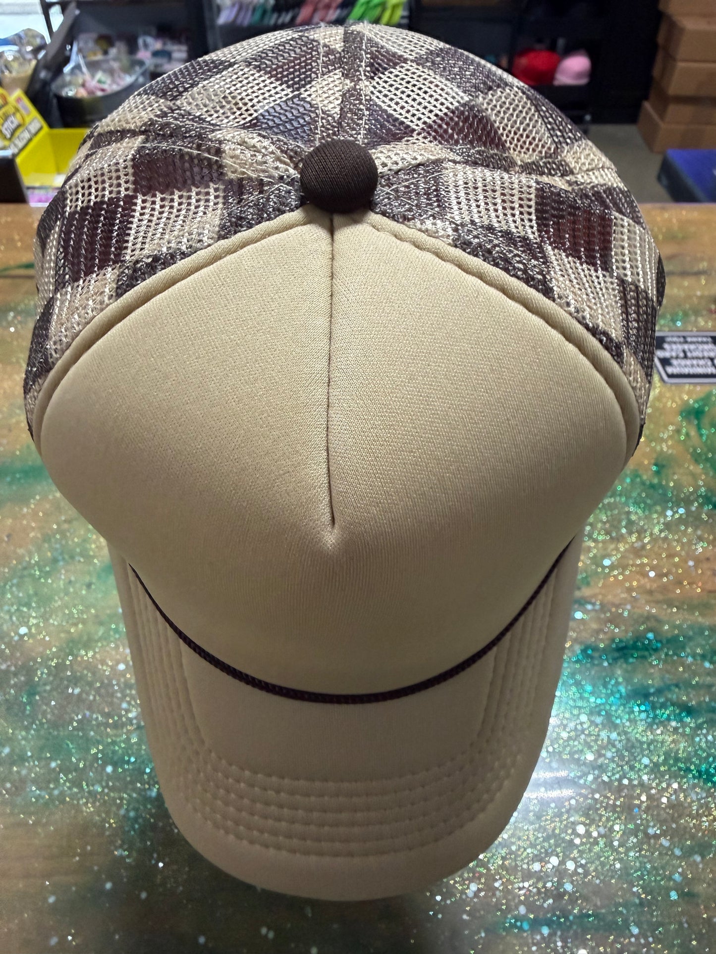 Tan Bill and Front with Tan/Brown Checkered Back- Trucker