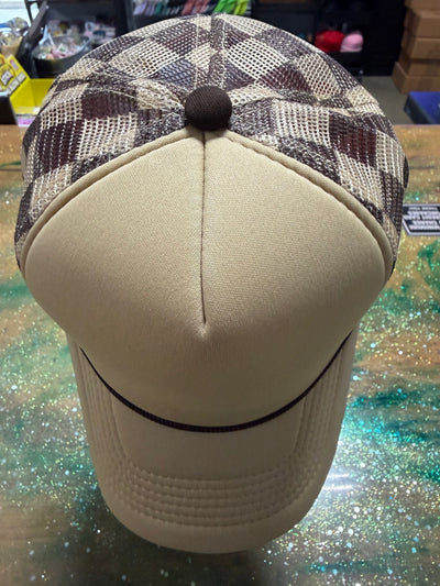 Tan Bill and Front with Tan/Brown Checkered Back- Trucker