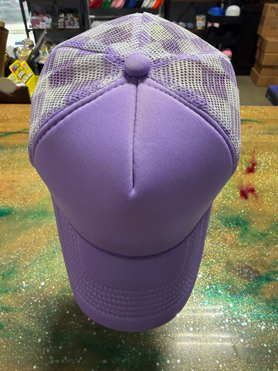 Lavender Bill and Front with White/Lavender Checkered Back- Trucker Hat