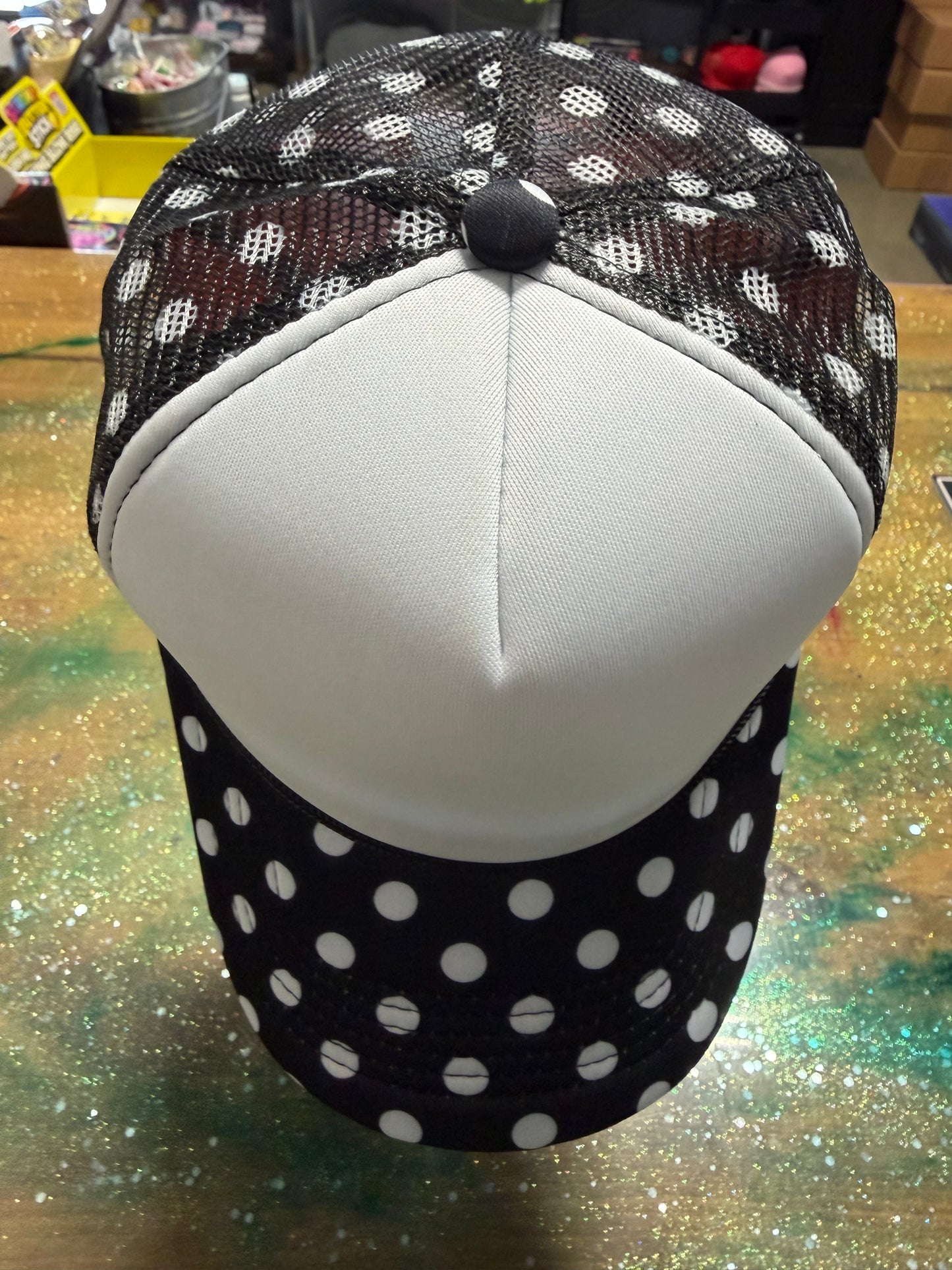 Black and White Polka Dot with White Front - Trucker Hat