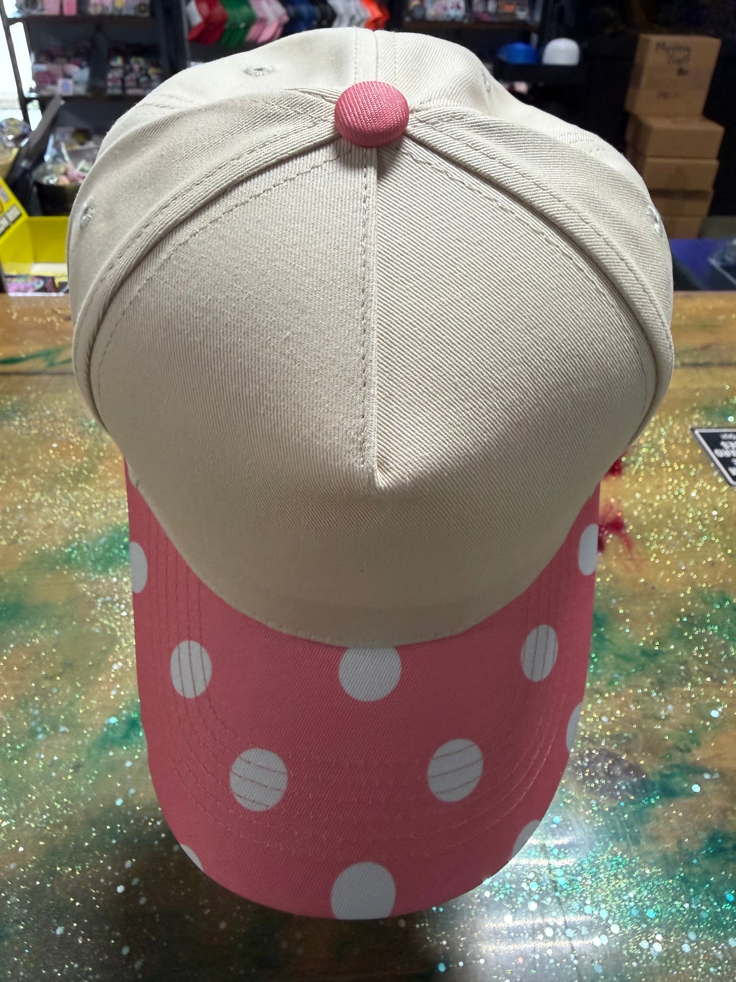 Pink and White Polka Dot with Canvas Front and Back - Trucker Hat