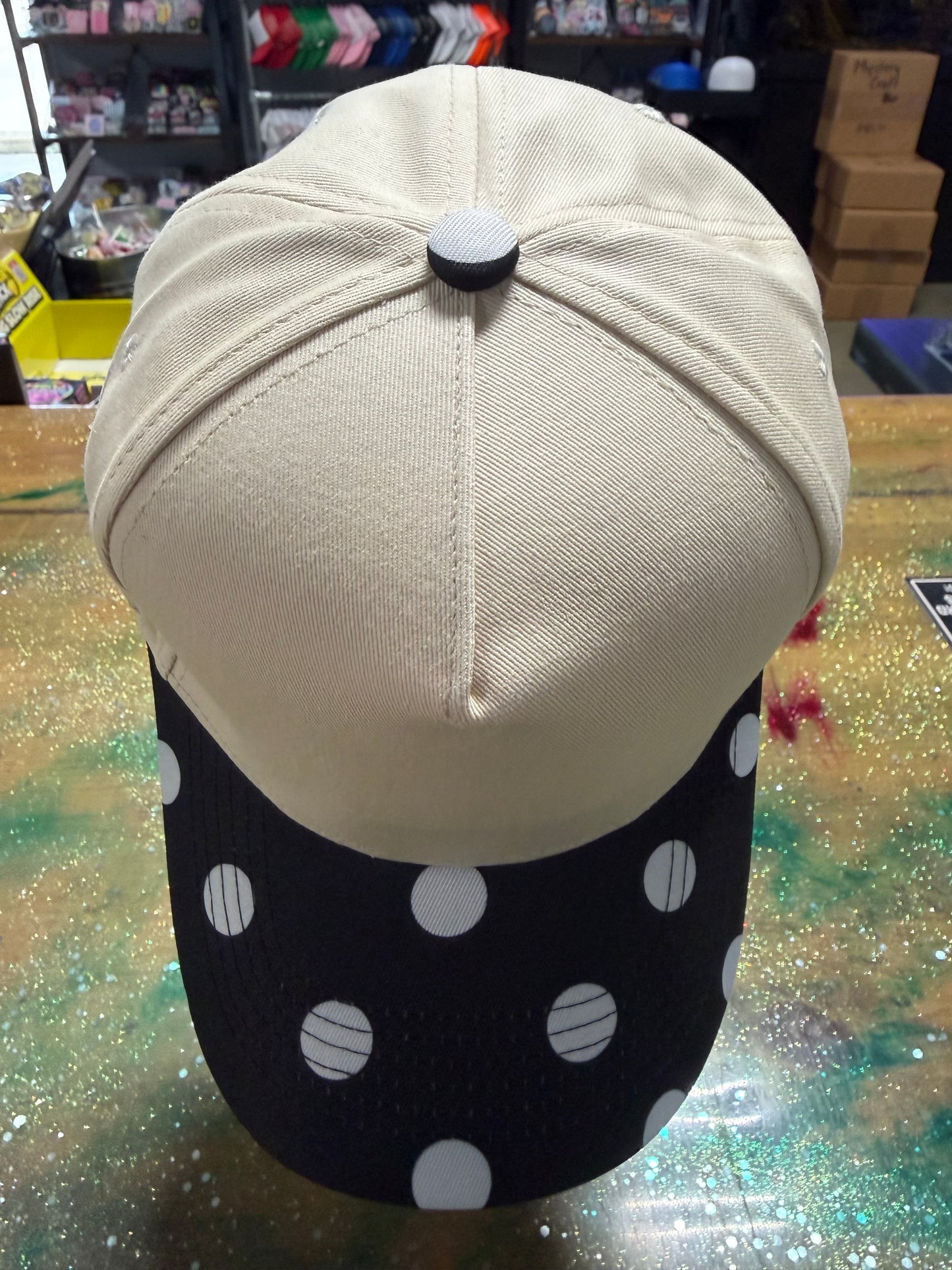 Black and White Polka Dot with Canvas Front and Back - Trucker Hat