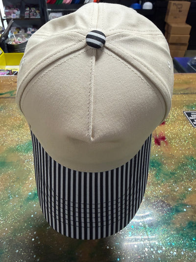 Black and White Stripe Bill with Canvas Front and Back - Trucker Hat